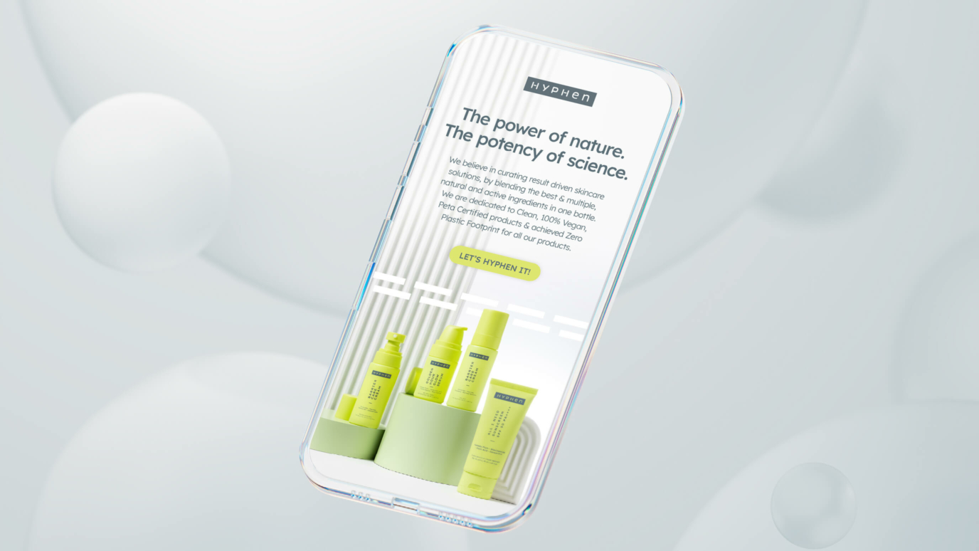 Phone screen with hyphen cosmetic bottles