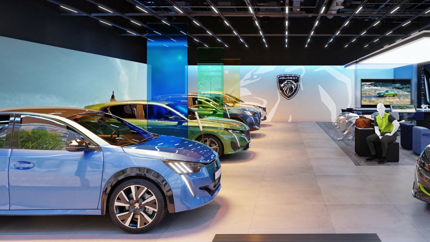 Inside of peugeot car dealership