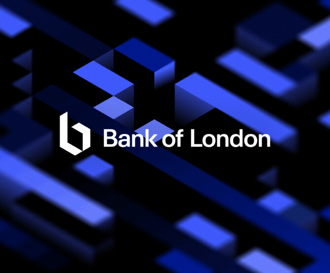 Bank of London white logo over pattern